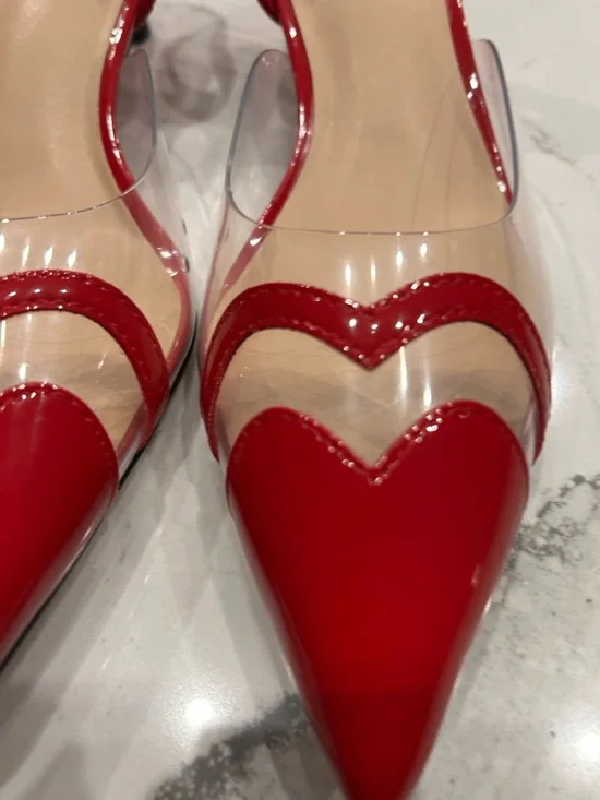 a new day Red Patent Pointed Toe Slingback Heels with Clear Panels - Picture 4 of 6